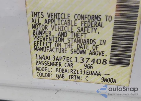 2014 Nissan Altima 2.5 S z USA, uszkodzony, nr VIN 1N4AL3AP7EC137408